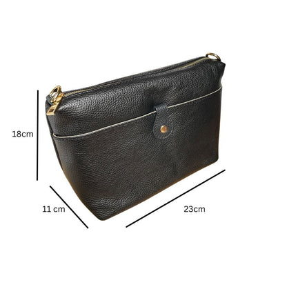 Italienische Damen Schultertasche aus Leder - Fronttasche mit Knopf