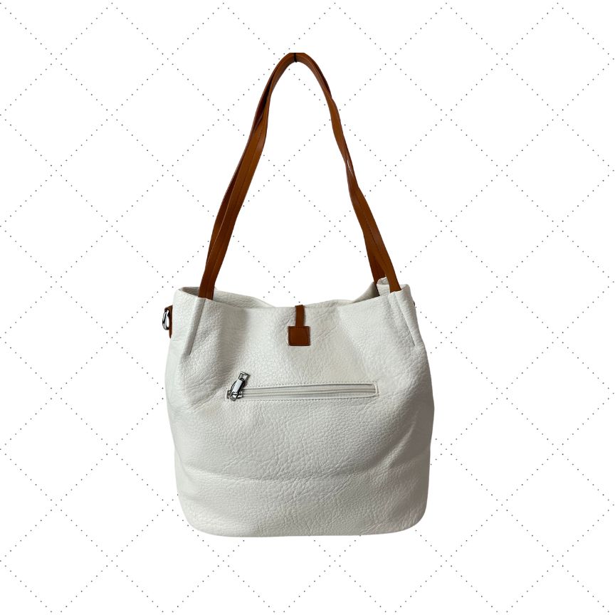 Umhängetasche Damen Shopper Einkaufstasche beige veganes Leder, Rückseite
