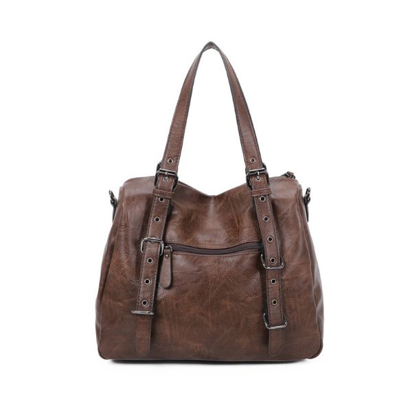 Große Shopper Umhängetasche Damen Schultertasche braun mit stabilen und verstellbaren Griffe