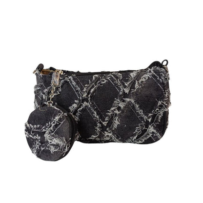 Sommerliche Denim Crossbody Bag mit Münztasche und abnehmbarem Schultergurt klein aber geräumig schwarz