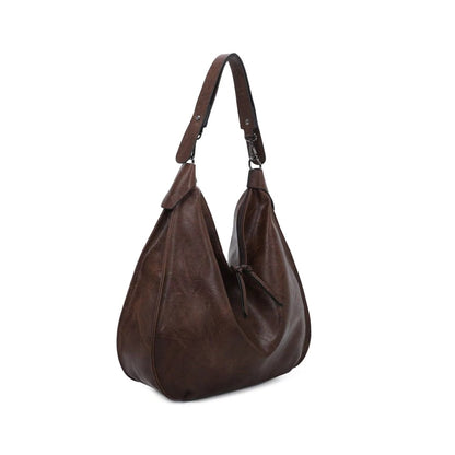 Seitenansicht der Elegante Damen Braun PU Lederhandtasche mit stabilen Griffen und abnehmbaren Riemen