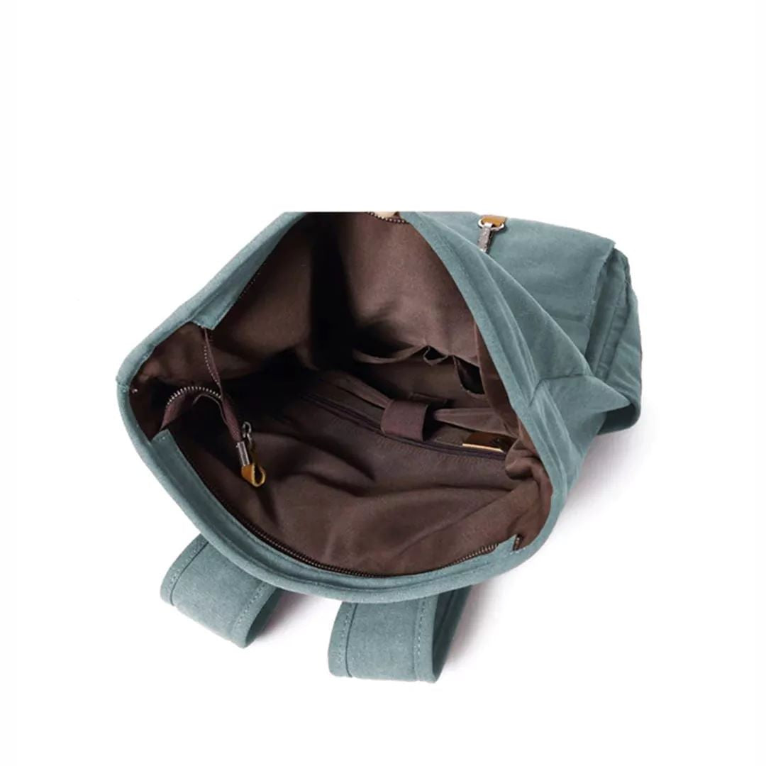 Draufansicht / Innenansicht Vintage Kanvas mit Lederdetails stabiler geräumiger Rolltoprucksack für Männer und Frauen 