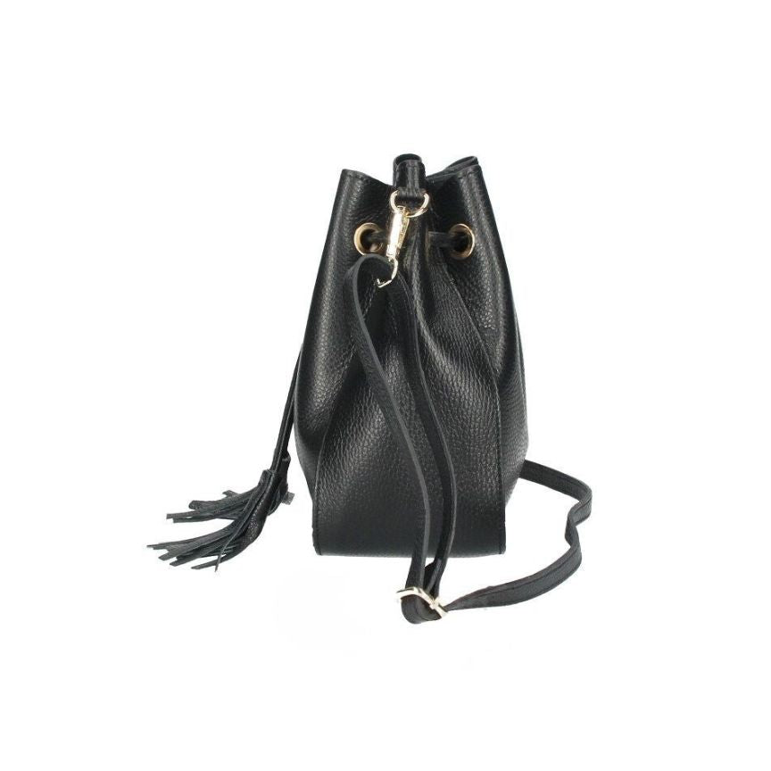 Beuteltasche aus echtem Leder mit Kordelzug, Lederfransen & Crossbody Riemen - "Toscana"