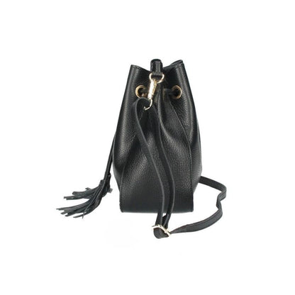 Beuteltasche aus echtem Leder mit Kordelzug, Lederfransen & Crossbody Riemen - "Toscana"