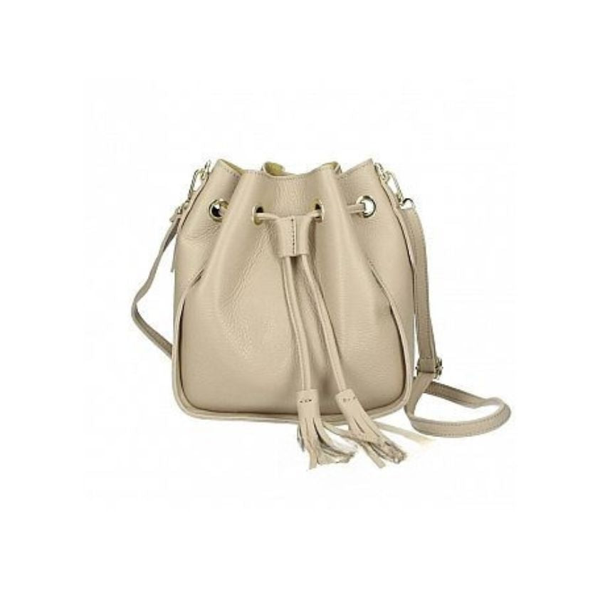 Beuteltasche aus echtem Leder mit Kordelzug, Lederfransen & Crossbody Riemen - "Toscana"