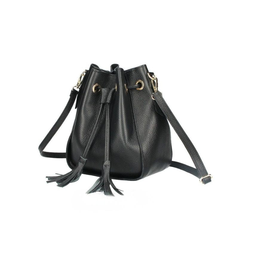 Beuteltasche aus echtem Leder mit Kordelzug, Lederfransen & Crossbody Riemen - "Toscana"
