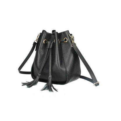 Beuteltasche aus echtem Leder mit Kordelzug, Lederfransen & Crossbody Riemen - "Toscana"