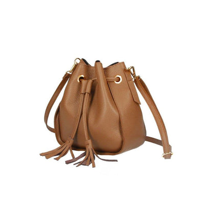 Beuteltasche aus echtem Leder mit Kordelzug, Lederfransen & Crossbody Riemen - "Toscana"