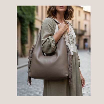 Fransen-Schultertasche aus echtem Leder "Kairo" - praktisch und geräumig
