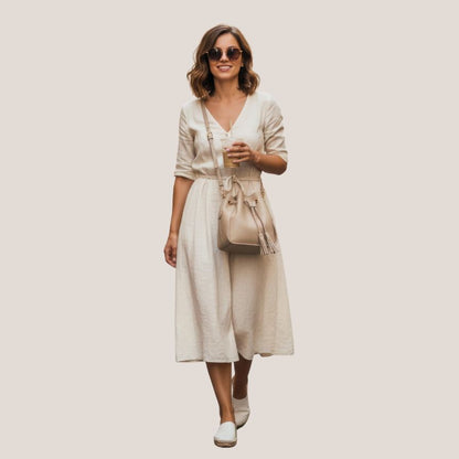 Beuteltasche aus echtem Leder mit Kordelzug, Lederfransen & Crossbody Riemen - "Toscana"