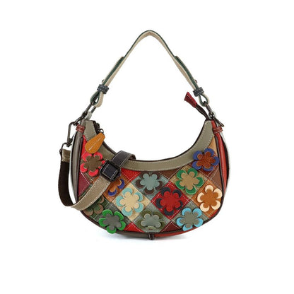 Bunte Italienische Leder Handtasche mit Blumenmuster