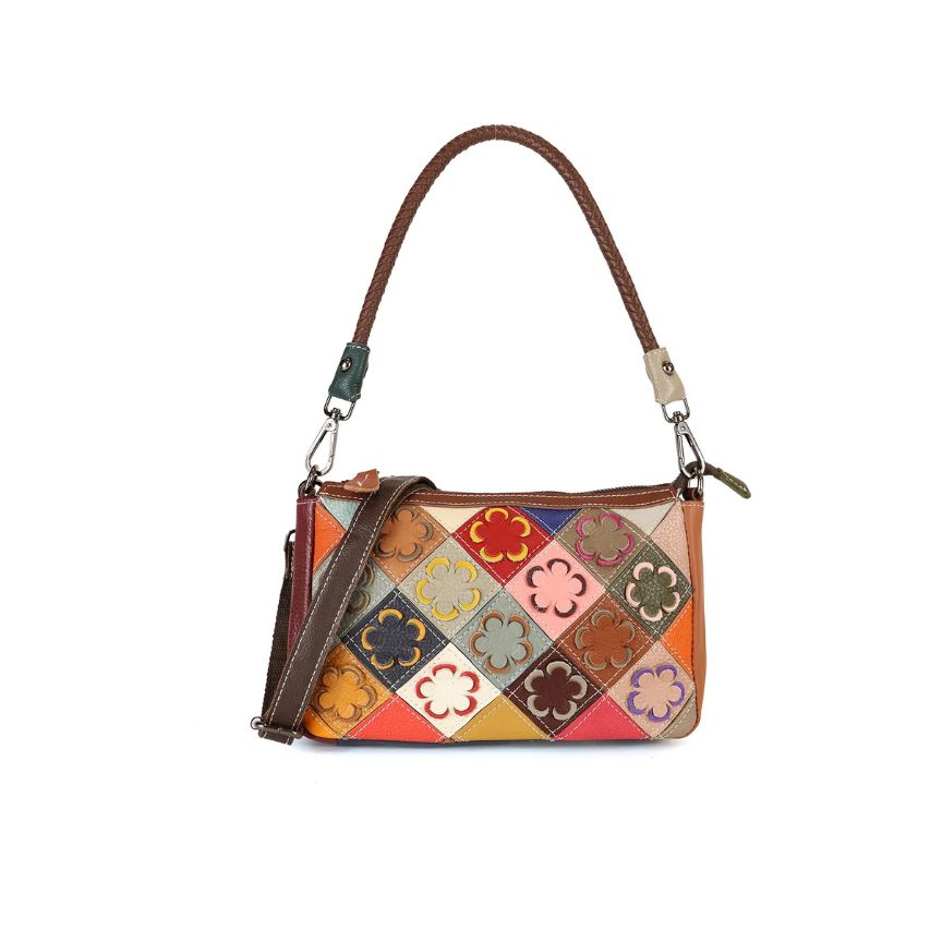 Bunte Italienische Leder Handtasche mit Blumenmuster - edle