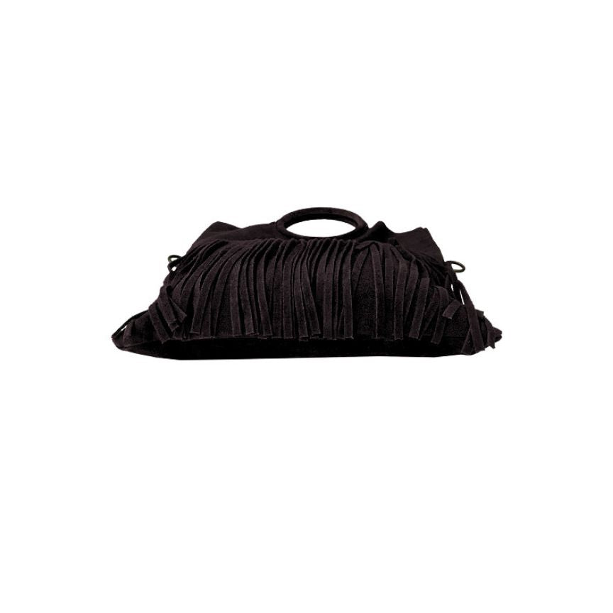 "Estella" - Damenhandtasche aus Wildleder - Clutch mit Ring-Henkel & Fransendetail