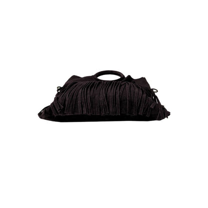 "Estella" - Damenhandtasche aus Wildleder - Clutch mit Ring-Henkel & Fransendetail