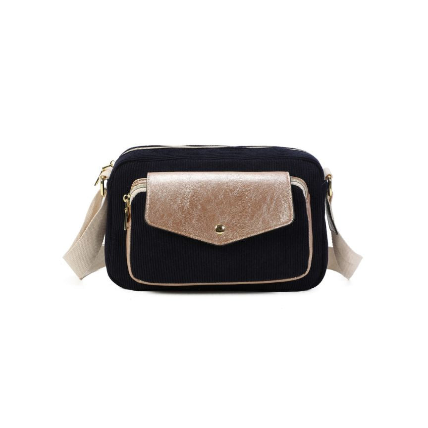 Damen Crossbody-Bag im stilvollen Leder-Cord Materialmix - mittelgroß