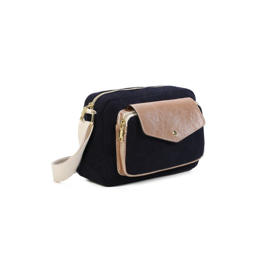 Damen Crossbody-Bag im stilvollen Leder-Cord Materialmix - mittelgroß