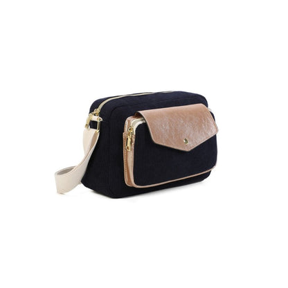 Damen Crossbody-Bag im stilvollen Leder-Cord Materialmix - mittelgroß