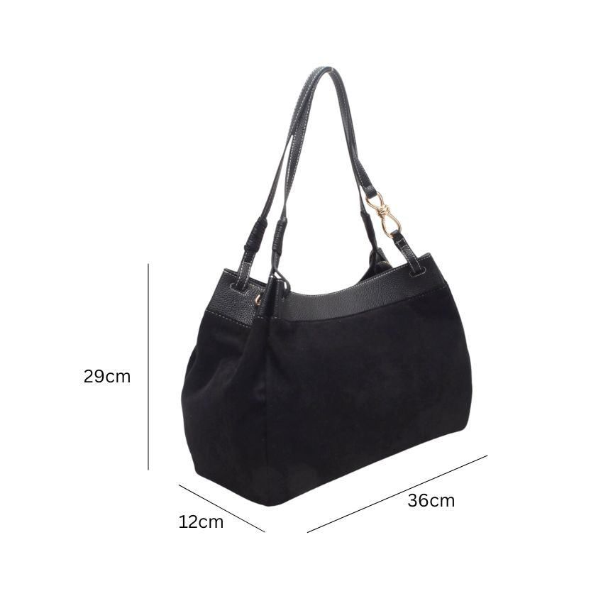 Damen-Schultertasche mit Wildleder und vegan-Leder Material-Mix
