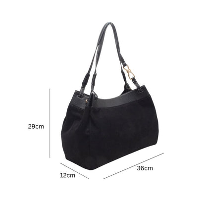 Damen-Schultertasche mit Wildleder und vegan-Leder Material-Mix