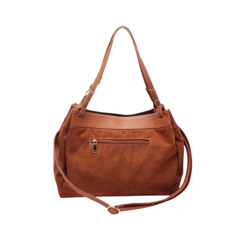 Damen-Schultertasche mit Wildleder und vegan-Leder Material-Mix