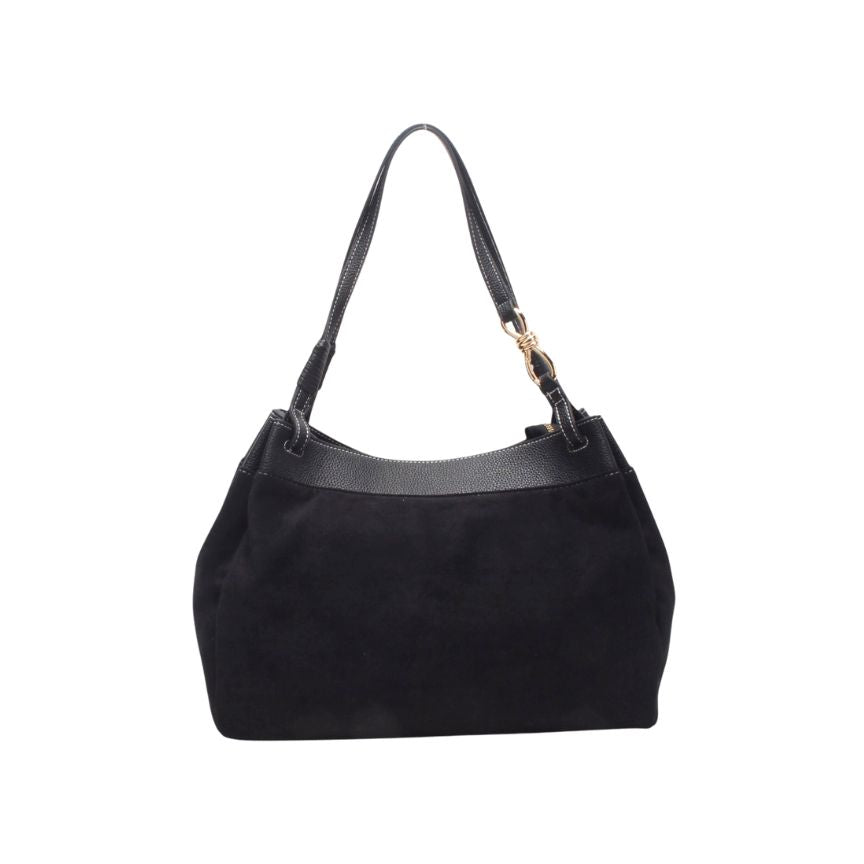 Damen-Schultertasche mit Wildleder und vegan-Leder Material-Mix