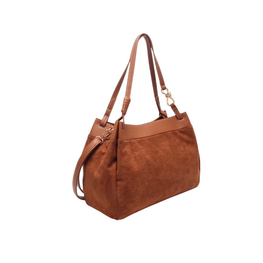 Damen-Schultertasche mit Wildleder und vegan-Leder Material-Mix