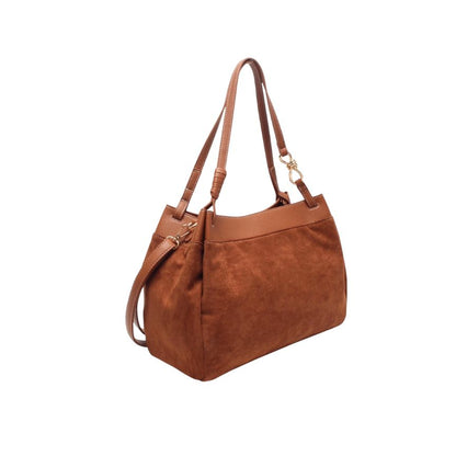 Damen-Schultertasche mit Wildleder und vegan-Leder Material-Mix