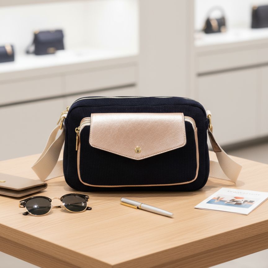 Damen Crossbody-Bag im stilvollen Leder-Cord Materialmix - mittelgroß