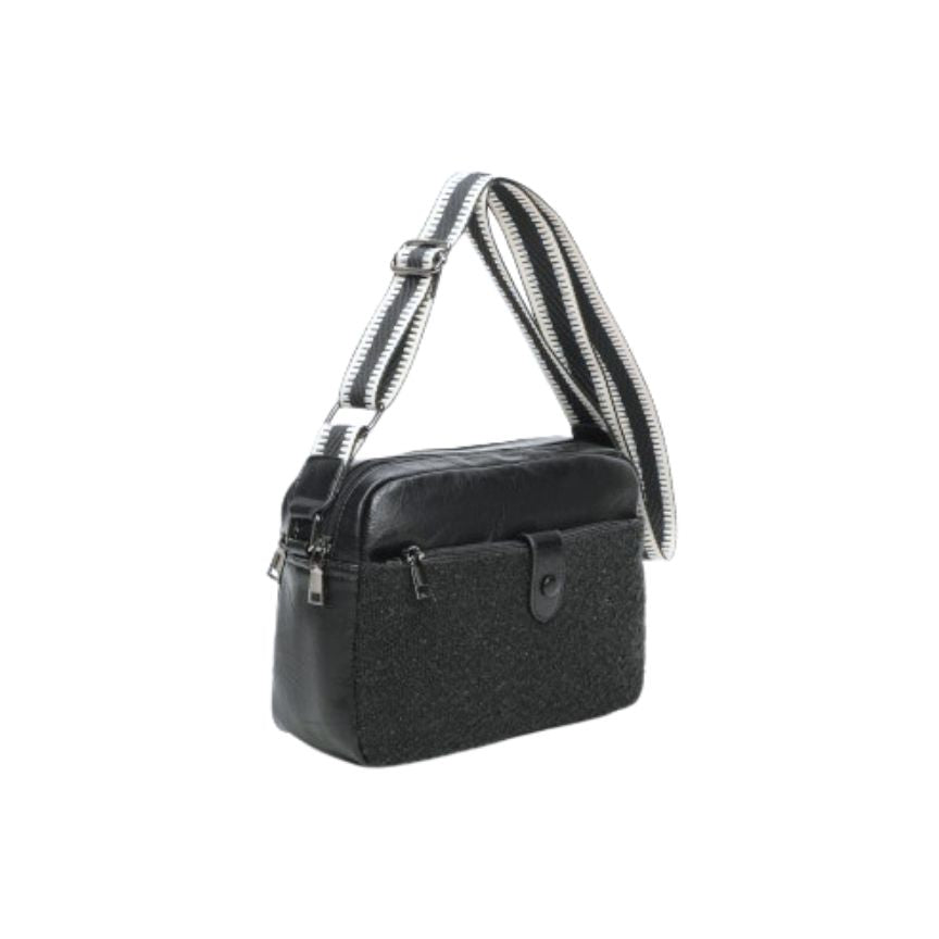 Crossbody-Bag - mittelgroße Damenhandtasche im Leder-Stoff Materialmix