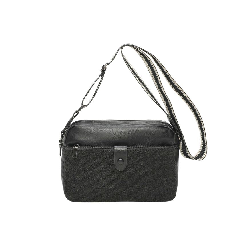 Crossbody-Bag - mittelgroße Damenhandtasche im Leder-Stoff Materialmix