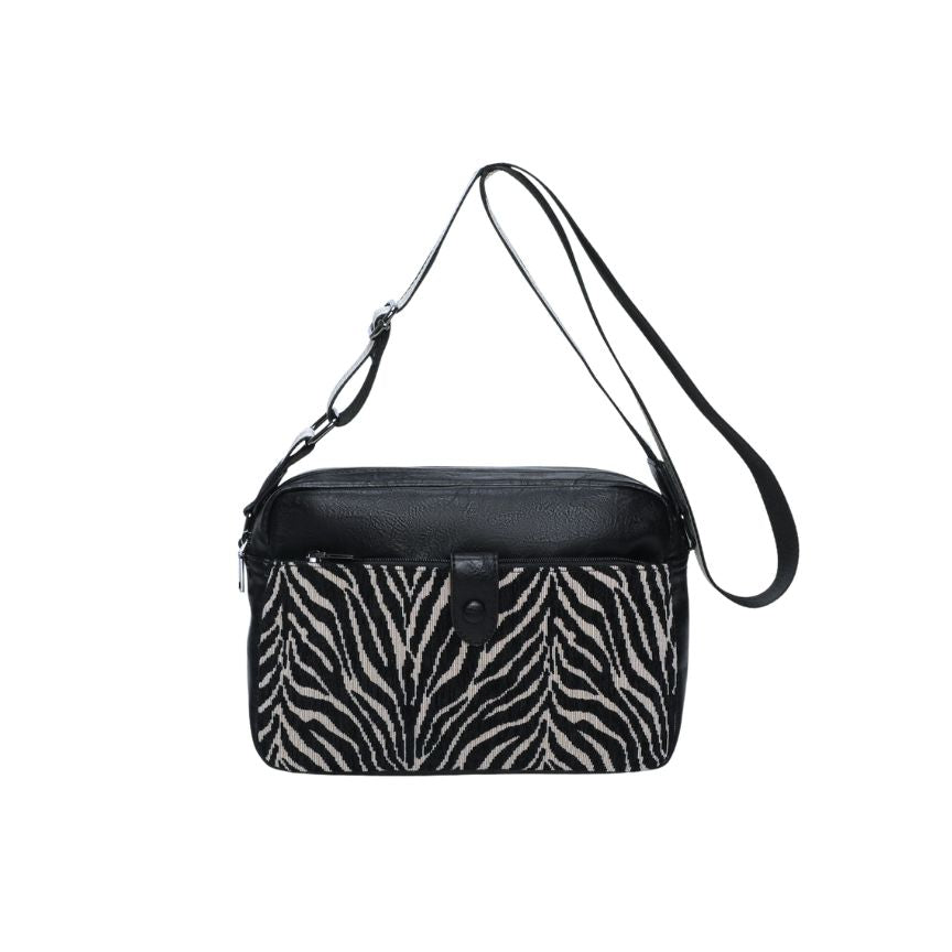 Crossbody-Bag - mittelgroße Damenhandtasche im Leder-Stoff Materialmix