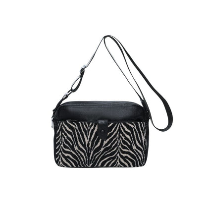 Crossbody-Bag - mittelgroße Damenhandtasche im Leder-Stoff Materialmix