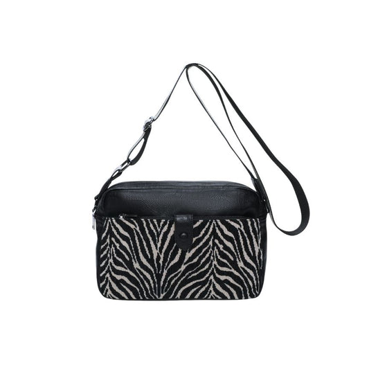 Crossbody-Bag - mittelgroße Damenhandtasche im Leder-Stoff Materialmix