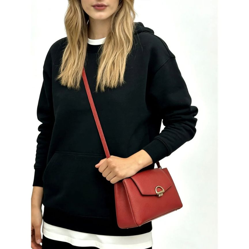 Damen Leder Clutch - Elegante Handtasche mit Henkel & 2 Fächern - Modern & Vielseitig