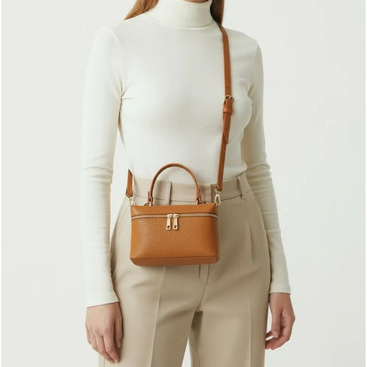 Damen Leder Handtasche - Minimalistisch, Elegant & Stilvoll mit Henkel und Schultergurt