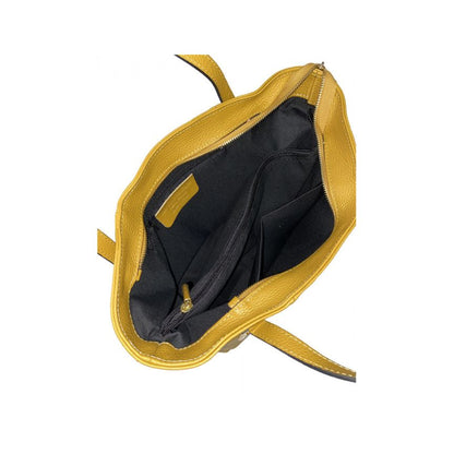 Damen Leder Henkeltasche mit goldfarbenen Details - Moderner Shopper