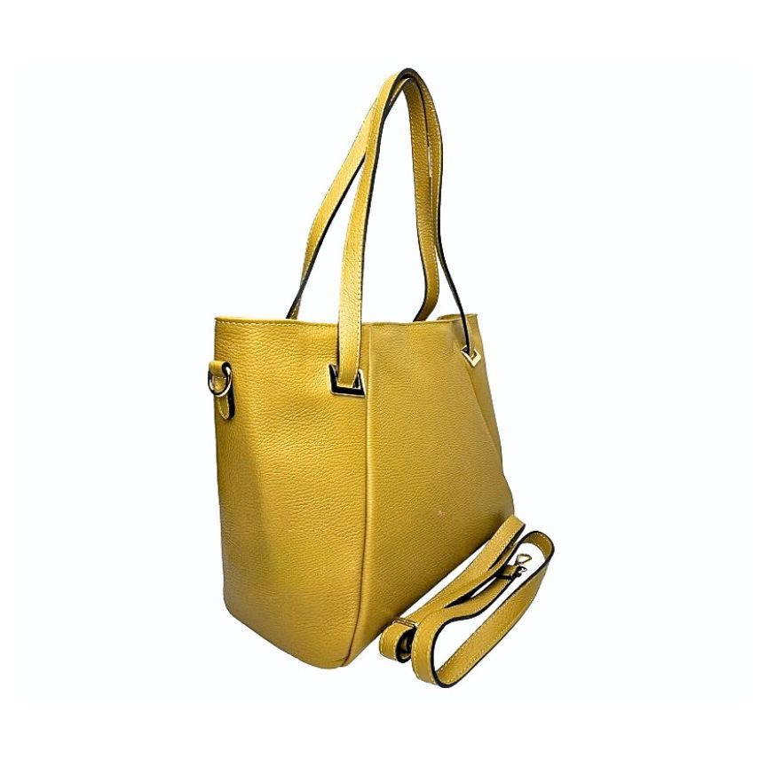 Damen Leder Henkeltasche mit goldfarbenen Details - Moderner Shopper
