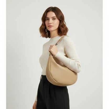 Damen Leder Mondtasche - Stilvolle Handtasche mit kurzem Henkel & abnehmbarem Schultergurt