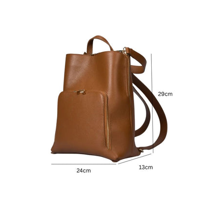 Damen Lederrucksack - Praktisch mit Fronttasche, 2 Fächern, Henkel & Schultergurt