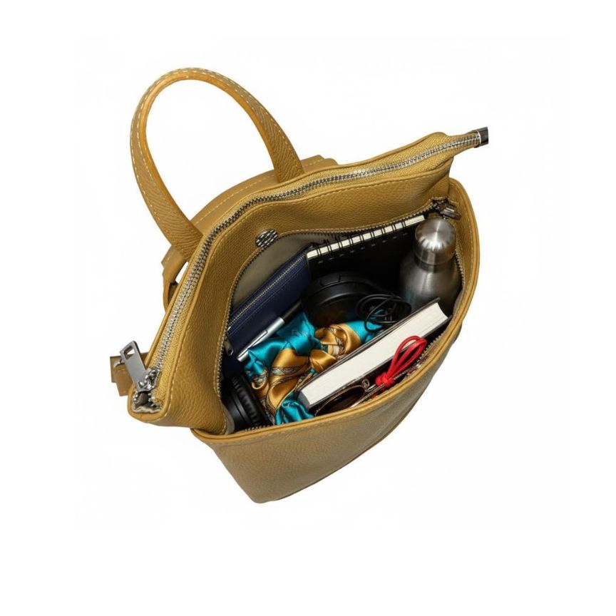 Damen Lederrucksack mit 2 Fächern & Henkel  - Schlicht, Mittelgroß, Praktisch