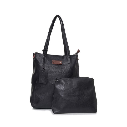 Damen Einkaufstasche - Shopper im schlichten Design - 2 Teiliges Set, schwarz