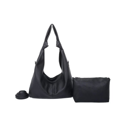 Damen Schwarze Schultertasche - schwarz, mittelgroß, 2-er Set