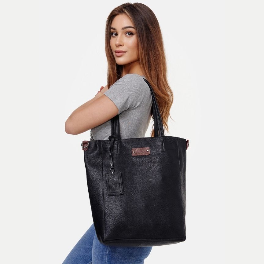 Damen Einkaufstasche - Shopper im schlichten Design - 2 Teiliges Set, schwarz