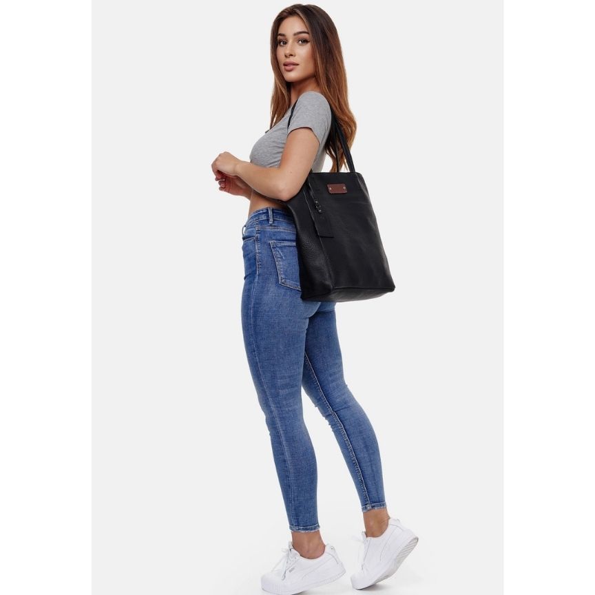 Damen Einkaufstasche - Shopper im schlichten Design - 2 Teiliges Set, schwarz