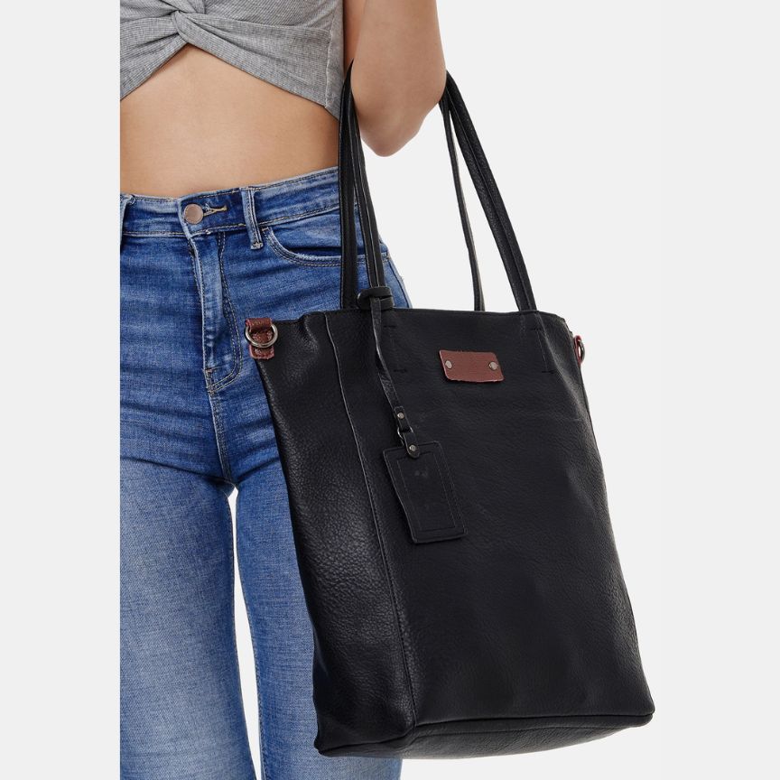 Damen Einkaufstasche - Shopper im schlichten Design - 2 Teiliges Set, schwarz