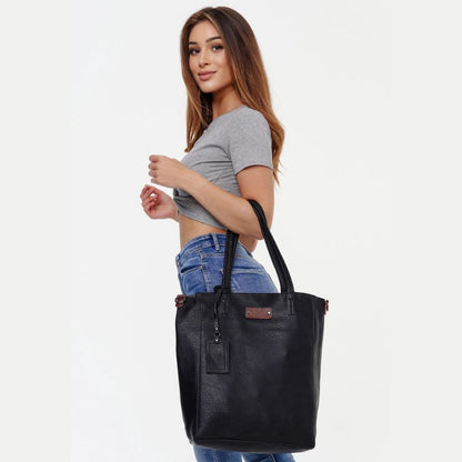 Damen Einkaufstasche - Shopper im schlichten Design - 2 Teiliges Set, schwarz