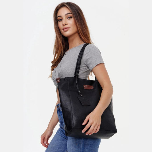 Damen Einkaufstasche - Shopper im schlichten Design - 2 Teiliges Set, schwarz