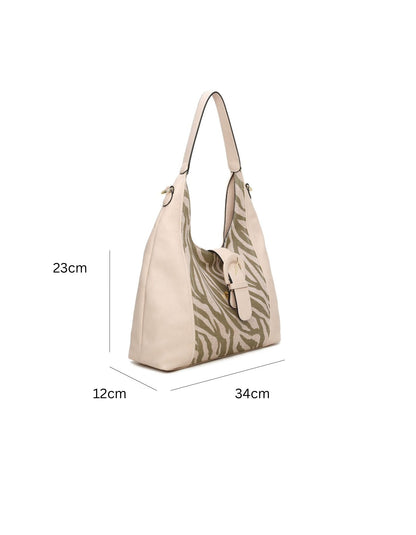 Damen Umhängetasche im stilvollen Leder-Stoff Materialmix - mittelgroß