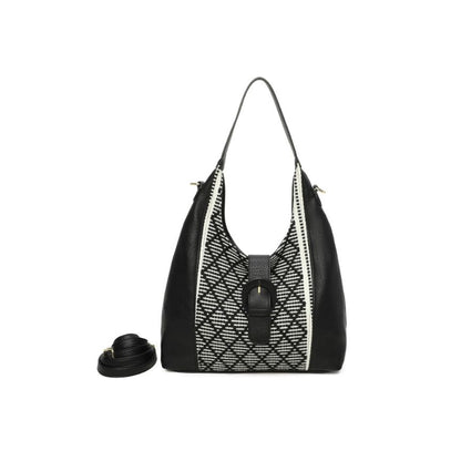 Damen Umhängetasche im stilvollen Leder-Stoff Materialmix - mittelgroß