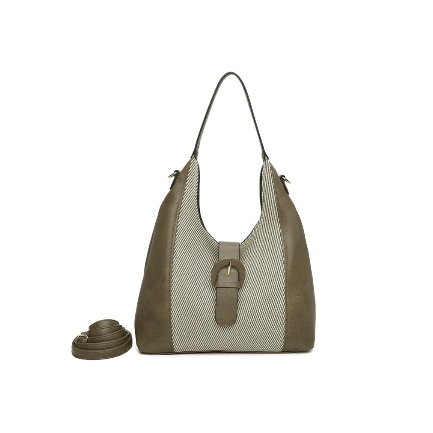 Damen Umhängetasche im stilvollen Leder-Stoff Materialmix - mittelgroß